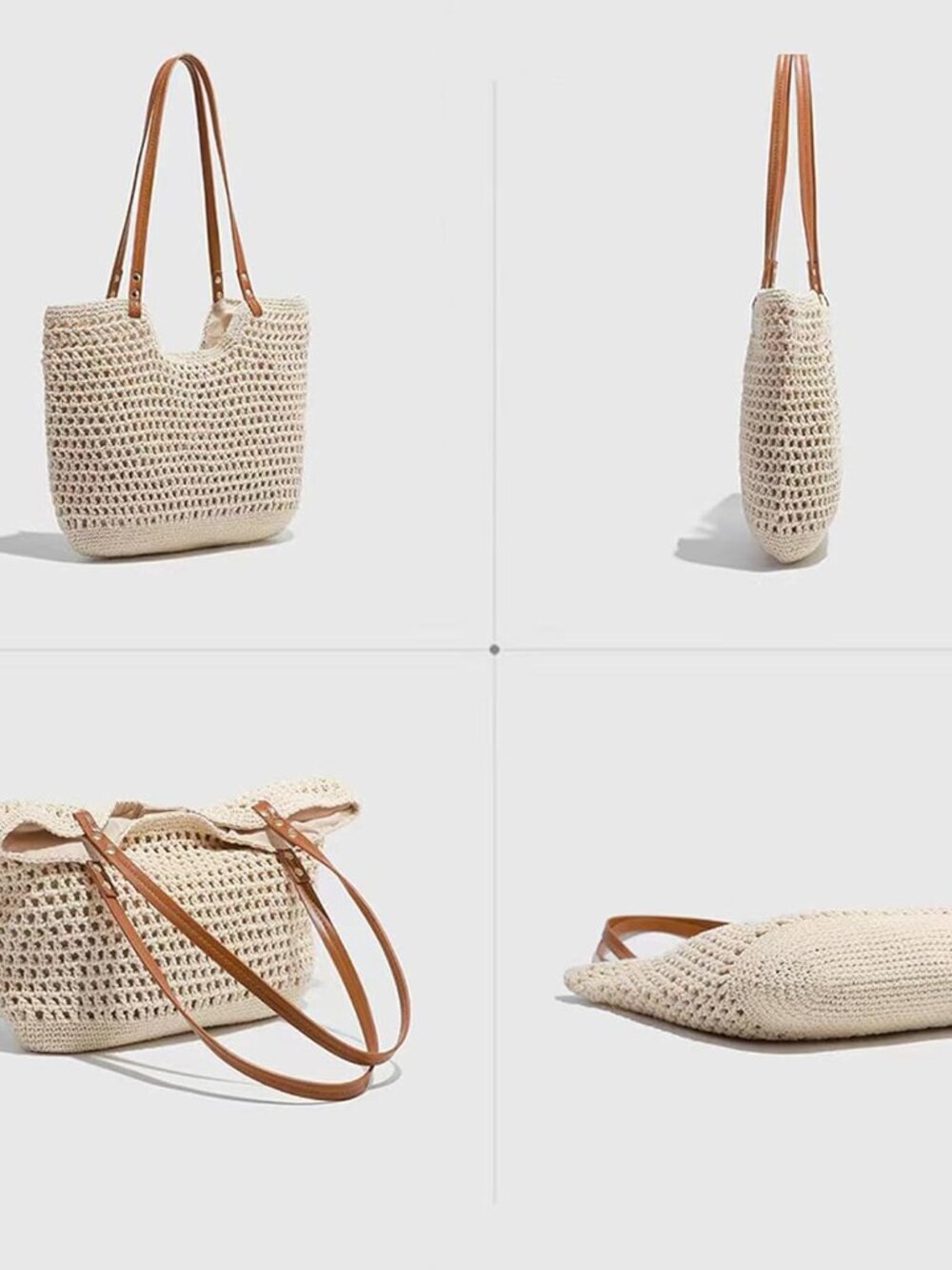 Cotton Fibre Crochet Beach Tote Bag for Vacation,Bohemian Cotton Hobo Shoulder B - Picture 5 of 8